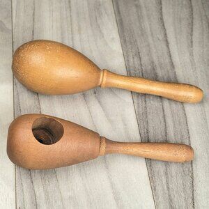 Vintage Darning Wooden Eggs - Set of Two (one with flat side)